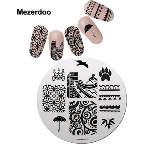 Nail Art Stamping Plate Great Wall Umbrella Design Round Stamp Template Manicure Nail Art Image Plate Mezerdoo28
