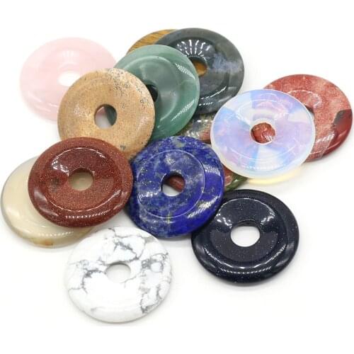 Natural Stone Pendants Oblate Center Hole Agates Crystals Amethysts Opal Turquoises Charms for Jewelry Making Necklace Bracelet