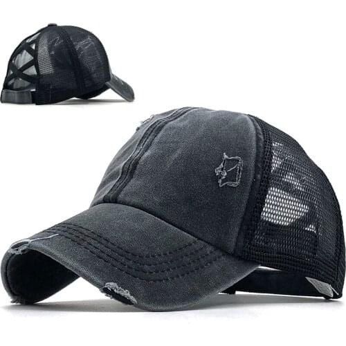 Simple Ponytail Baseball Cap Women Distressed Washed Cotton Trucker Caps Casual Summer Snapback fishing Hat Satin Dad Hats