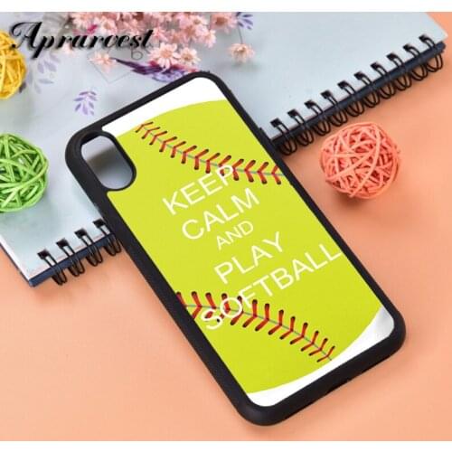 Aprarvest Keep Calm Softball Silicone Rubber Phone Case Cover For iPhone 6 6S 7 8 PLUS X XS XR 11 12 MINI PRO MAX