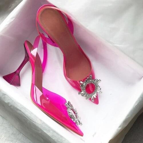 Candy Colors Women Pumps Elegant Pointed Toe Slingback Summer Office Lady Shoes Fashion Crystal High Heel Wedding Dress Shoes