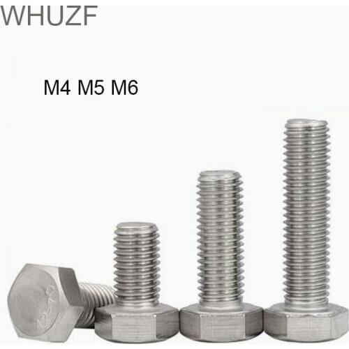 WHUZF 10/30/50pcs M4 M5 M6 A2-70 304 Stainless Steel Metric Thread DIN933 External Outside Hex Hexagon Head Cap Screw Bolt
