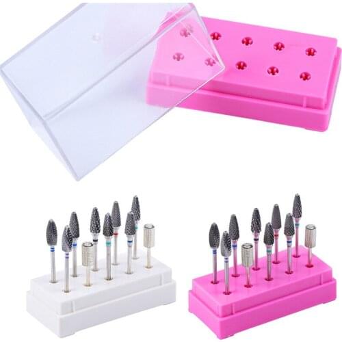 Clear Plastic Nail Drill Bits Storage Box Stand Display 7/10 Holes Organizer Case Container Professional Manicure Tool Accessory
