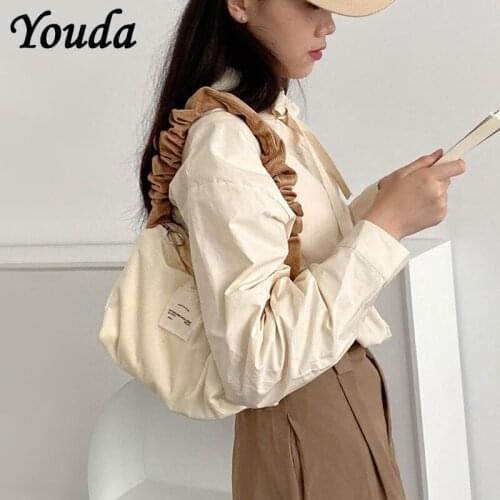 Youda Women Corduroy Shopping Bag Female Canvas Cloth Shoulder Bags Candy Colors Storage Handbag Underarm Small Pack Totes New
