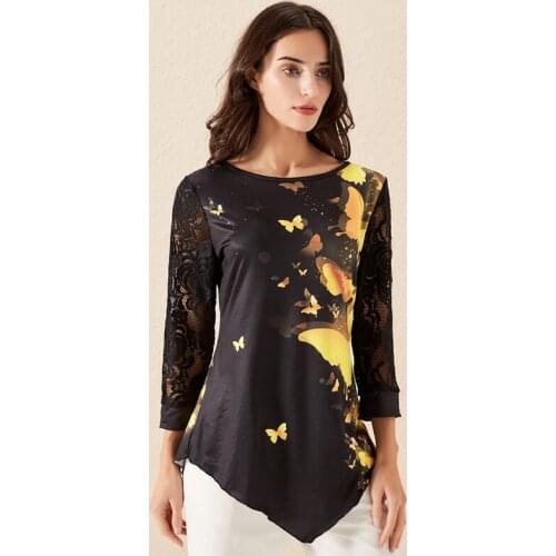 Autumn Women Blouses Irregular Print Butterfly Shirt Ladies Long Sleeve 2020 New Casual O Neck Tops Female Blouse