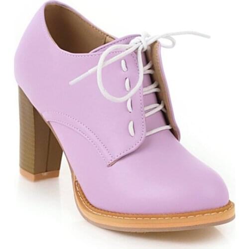 Big Size 11 12 13 14 15 16 17 ladies high heels women shoes woman pumps Rough heel Deep mouth lace-up Little round head