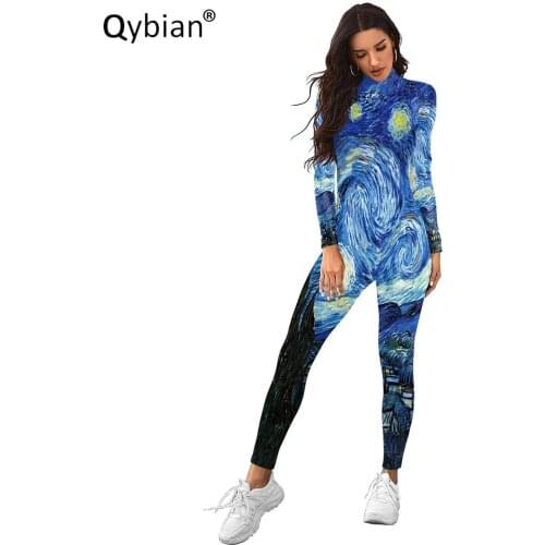 Fashion High Street Casual Long Sleeve Rompers Womens Jumpsuit Jumpsuit Summer Women Van Gogh Print Fashion Womens Rompers