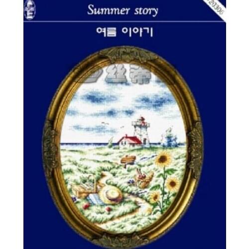 Gold Collection Counted Cross Stitch Kit Summer Story Sunflower Farm Cottage and Lighthouse dome 120306