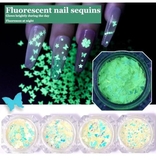 1g Nail Art Glitter Sequins Fluorescent Nail Sequins Star Butterfly Moon Shape, Night Nail Decoration SL Serial