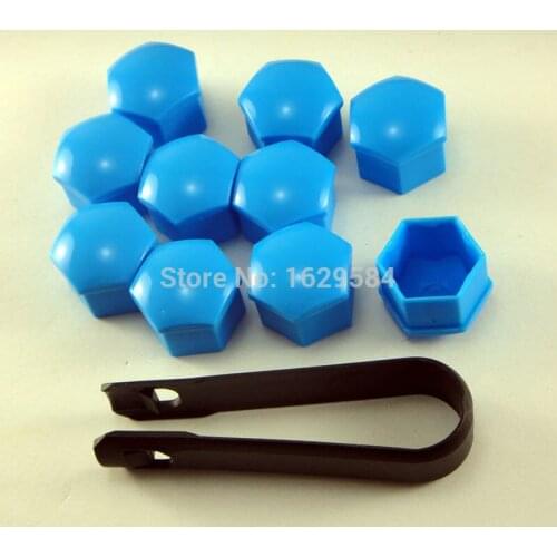 20 Pcs Blue17mm Car Wheel Lug Bolt Nut Covers Caps Black + Dismantle Tool