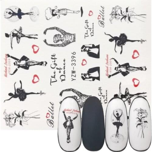 2020 New Designs Watermark Nail Sticker Beautiful Dancing Gril Water Transfer Decals Empaistic Nail Water Slide Decals