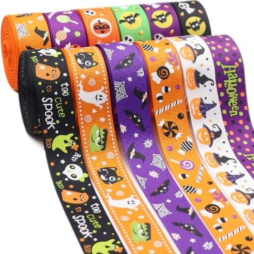 5 Yards 1'' 25MM Halloween Printed Grosgrain Ribbons For Hair Bows/ Gift Packaging DIY Handmade Materials Y2021070301