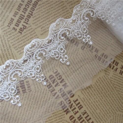 5 yards Cotton Tulle Embroidered Flower Lace Edge Trim Ribbon Floral Applique Patches Fabric Wedding Dress Sewing Craft