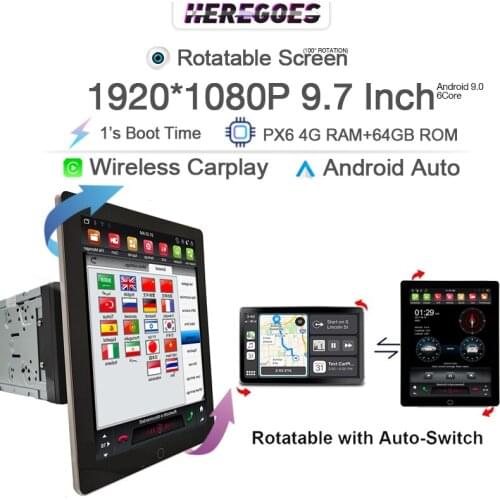 Tesla Style PX6 Android 9.0 Car DVD Player 2 Din Automatic Rotation Screen GPS Carplay Multimedia Video 2din For Universal Radio