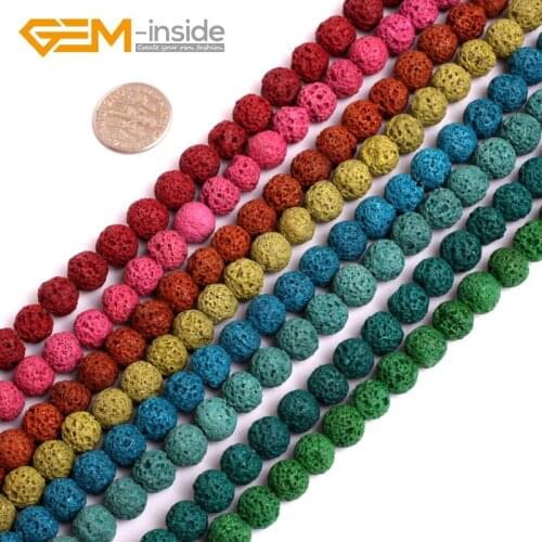 Free shipping! 8mm Colorful Volcanic Lava Rock Sponge Round Ball loose Beads For Jewelry Making Strand 15" Gem-inside DIY