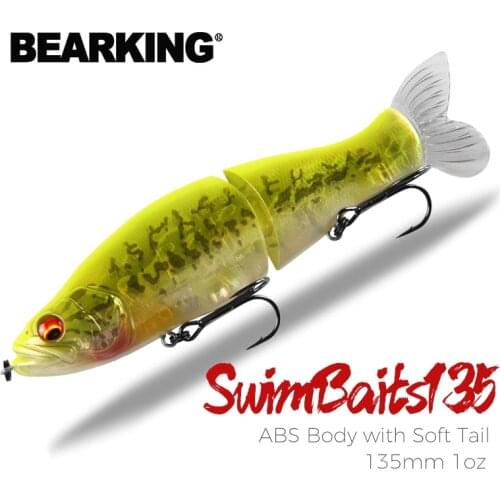 BEARKING Top Fishing Lures 135mm 1oz Jointed minnow Wobblers ABS Body with Soft Tail SwimBaits soft lure for pike and bass