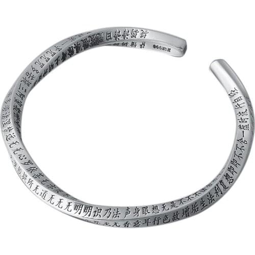 BOCAI S999 Sterling Silver Charm Bracelets 2021 Popular Heart Sutra Twist Spiral Bangle Pure Argentum Amulet for Men Women
