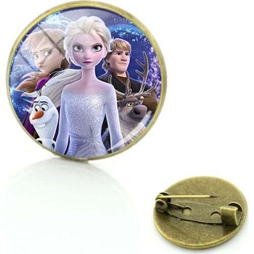 Disney Frozen Brooch Animation Fashion Taste Exquisite Mens And Womens Brooch Round Glass Fashion Retro Boutique Jewelry