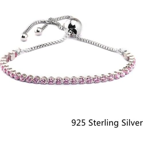 CKK 925 Sterling Silver Pink Sparkling Strand Bracelets For Women Gift Original Fashion Jewelry DIY Making