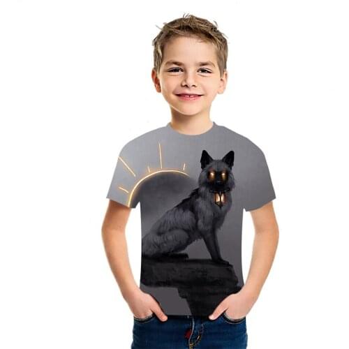 Summer New 3D Printing Cute Fox Round Neck Casual Childrens T-Shirt Personalized Harajuku Casual Short Sleeve Loose Top