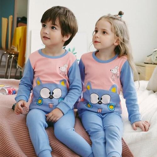 TUONXYE Childrens Pajamas For Girls Cotton Kids Cartoon Cat Pyajamas Set Boys Long Sleeve Pyjamas Pijama Infantil Sleepwear
