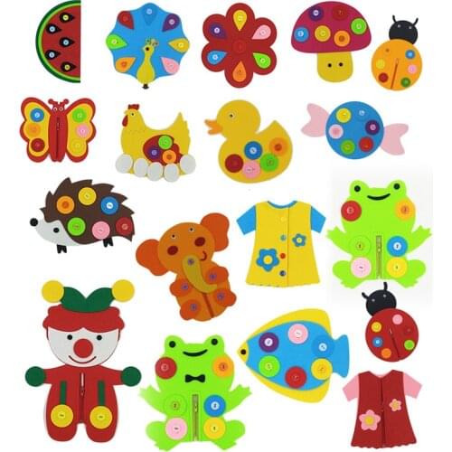 Kids Hand Zipper Button Teaching Kindergarten DIY Weave Cloth Montessori Toys For Children Teaching Aids Animal Button Math Toys