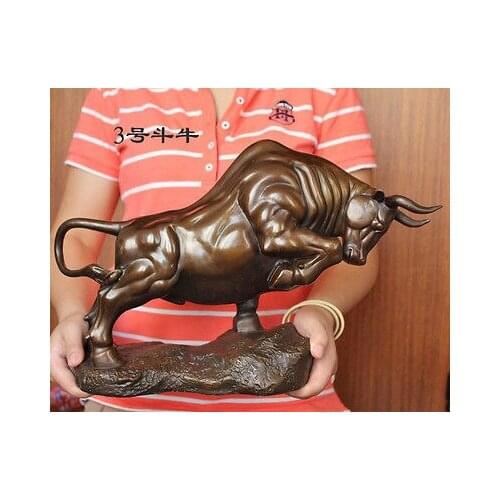 Extra Large size Bronze coffee Wall Street Fierce Bull OX Figure Statue 16.5" Lribbon summer style Decoration wedding Brass