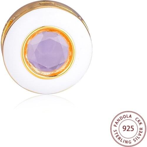 Fandola 925 Sterling Silver Reflexions Gleaming White Circle Clip Charm Bead Fit Charms Original Bracelet Silver 925 Jewelry