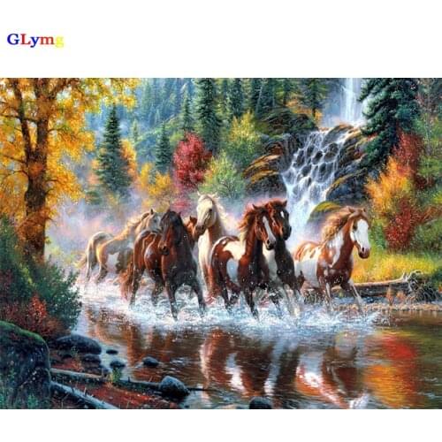 GLymg Diy Embroidery Handicrafts Horse to Success Diamond Painting Cross Stitch Landscape Scenery Diamond Embroidery Full Square