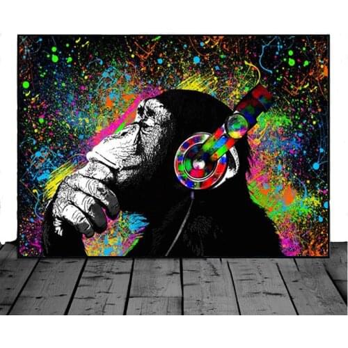 Graffiti Art Animal Colorful Monkey with Headphones Canvas Painting Poster Print Wall Art Pictures for Living Room Decor Cuadros