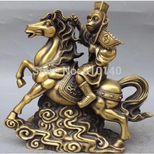 13" Chinese Bronze Ma Shang FengHou Monkey King On Running Horse Animal Statue