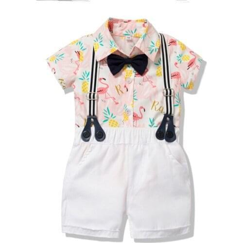 Kids Infant Boys Summer Clothes Set Fashion Cartoon Boys Tops+Belt Pants Gentleman Boys Clothing Lovely Cute Baby Boys Outfits