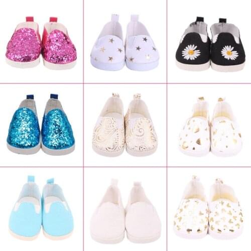 Doll Sequin Shoes Gold Foil Print Mickeey Daisy For 18 Inch American Doll & 43 Cm New Born Baby & Logan Boy Toy,Doll Accessories
