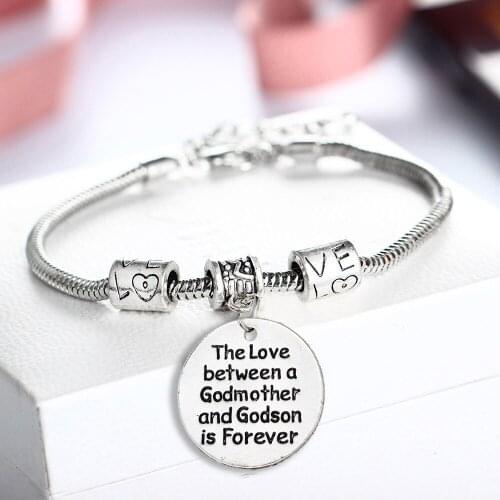 The Love Between Godmother And Godson Pendant Family Jewelry Gifts Snake Chain Bangle Charm Bracelet