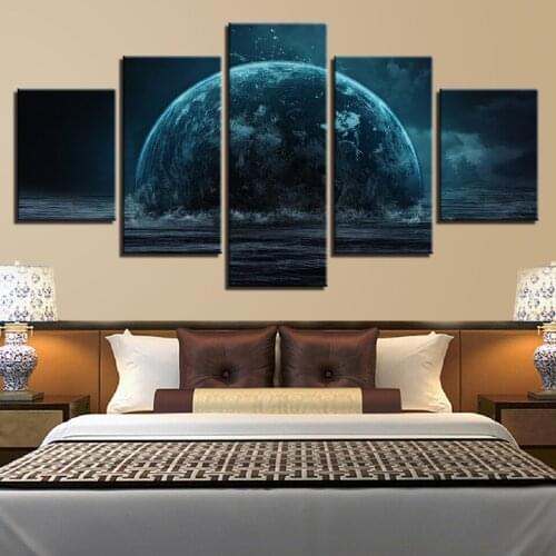 Five-Piece Modular Picture Hd Universe Planet Canvas Painting Art Poster Decoration Living Room Wall Frameless Painting Print