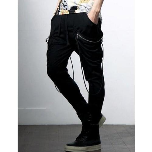 Hot 2020 New Plus Size Mens Clothing Zipper Casual Harem Pants Boot Cut Jeans Non-mainstream Hairstylist Nightclub Trousers