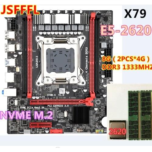 JSFFFL X79 S3.0 chipset motherboard set with LGA2011 combos Xeon E5 2620 CPU 2pcs x 4GB = 8GB memory DDR3 ECC RAM 1333Mhz