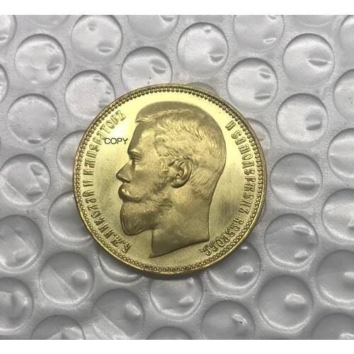 Letter Edge Russia 1902 37 Rubles 50 Kopecks 100 Francs Nikolai II Metal Brass Gold Coin Souvenir Collectible Copy Coins