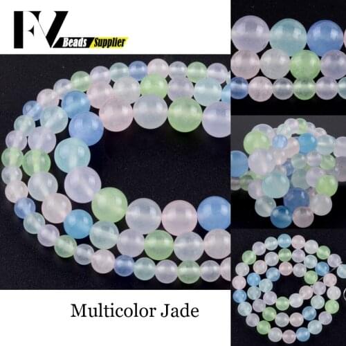 Natural Round Multicolor Jades Stone Spacer Beads for Jewelry Making 6 8 10mm Chalcedony Beads Diy Bracelet Accessories 15"