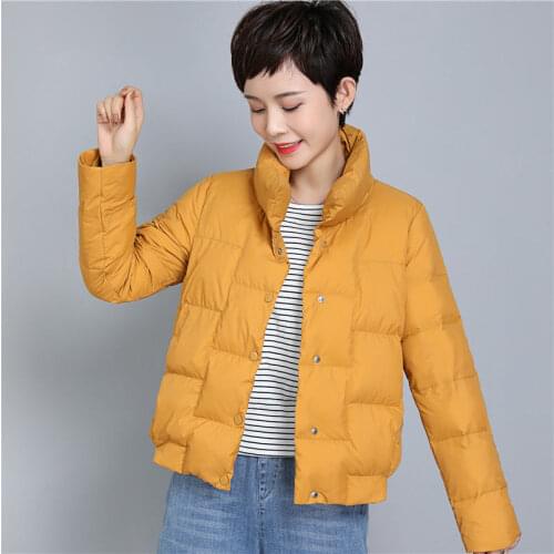 2021 Winter New Women 90% White Duck Down Coat Female Warm Ultra Light Short Puffer Jackets Ladies Solid Stand Plaid Outwear