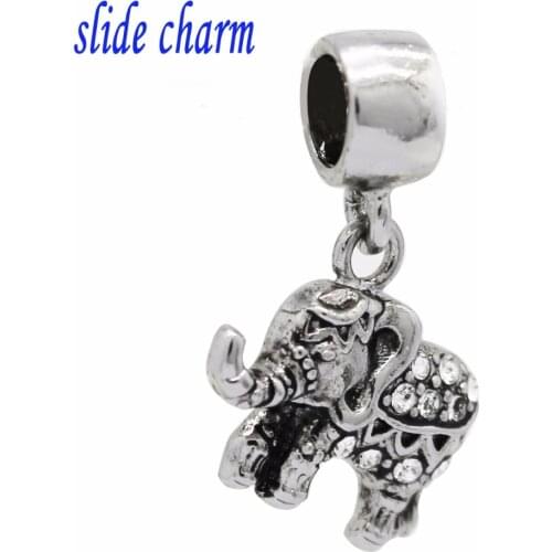 The new animal Fashion Jewelry Crystal inlaid red and blue elephant pendant charm beads fit Pandora bracelet free shipping