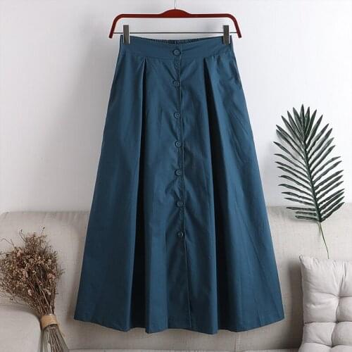 Autumn Women Solid Color Skirt Korean Style Female High Waist A-line Single-breasted Midi Skirt