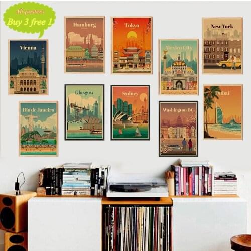 Travel Poster Illustration Nordic Print City Landscape Kraft Paper Art Painting Wall Picture Living Room Home Bar Decoration