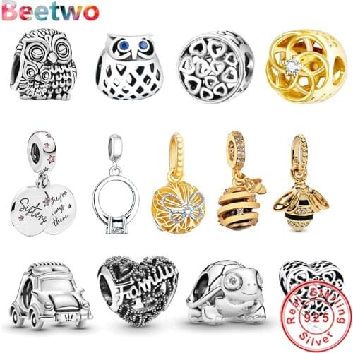 925 Sterling Silver Pendant Gold Bee Charm Beads Fit Original Pandora Charms Bracelet Bead Women Fashion Jewelry Berloque
