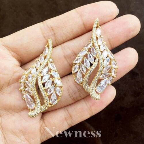 Newness Luxury Gorgeous Marquise Leaf Flower Shape Cubic Zirconia Earrings for Brides Wedding Jewelry