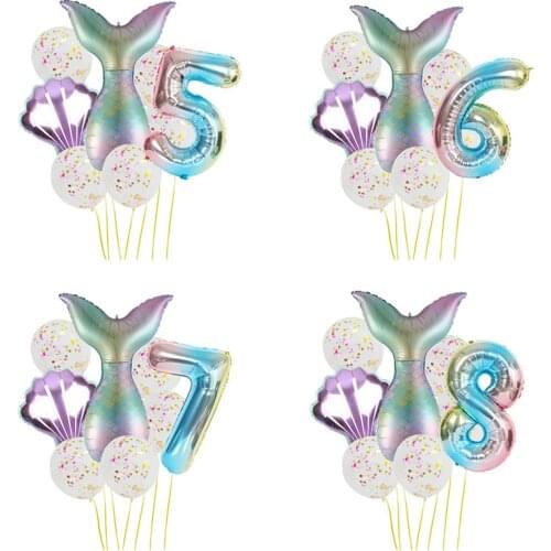Mermaid Theme Birthday Party Number Balloon Decoration Happy Birthday Party Decoration For Kids Baby Shower Party Supplies