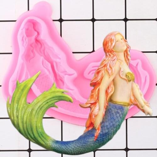 Swimming Mermaid Cake Border Silicone Mold Chocolate Fondant Cake Decorating Tools Sugarcraft Candy Polymer Clay Resin Mould
