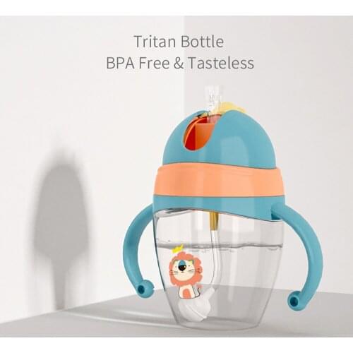 Sippy Cups for Toddlers Weighted Straw Cup Flip Top Water Bottle with Handles and Strap Baby Feeding Anti-Choke Straw Cup
