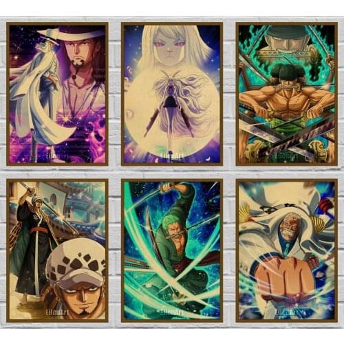 Luffy Straw Hat Pirate ONE PIECE Anime Posters Kraft Paper Vintage Poster Art Wall Paintings for Home Bar Bedroom Decor 42X30cm