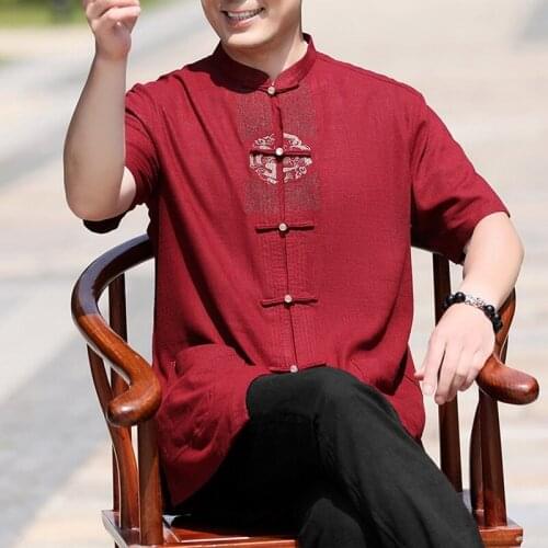 Traditional Chinese Clothing Set For Men Adult Tai Chi Kung Fu Uniforms Short Sleeve Cotton Linen Casual Chinese Costumes 30796